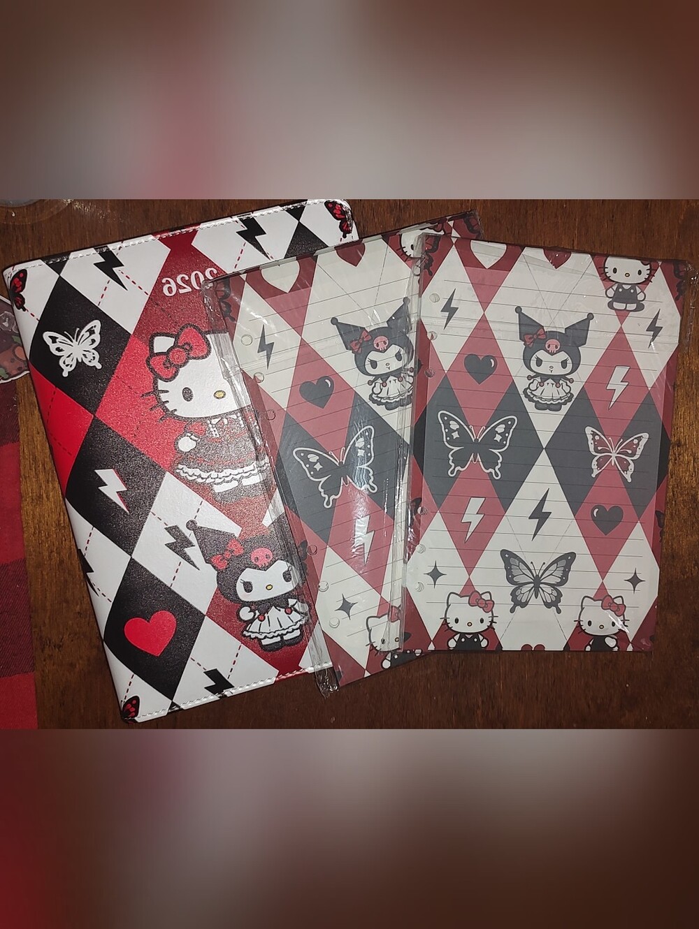 Hello Kitty x Kuromi Harlequin Red & Black Diamond Print Notebook Set